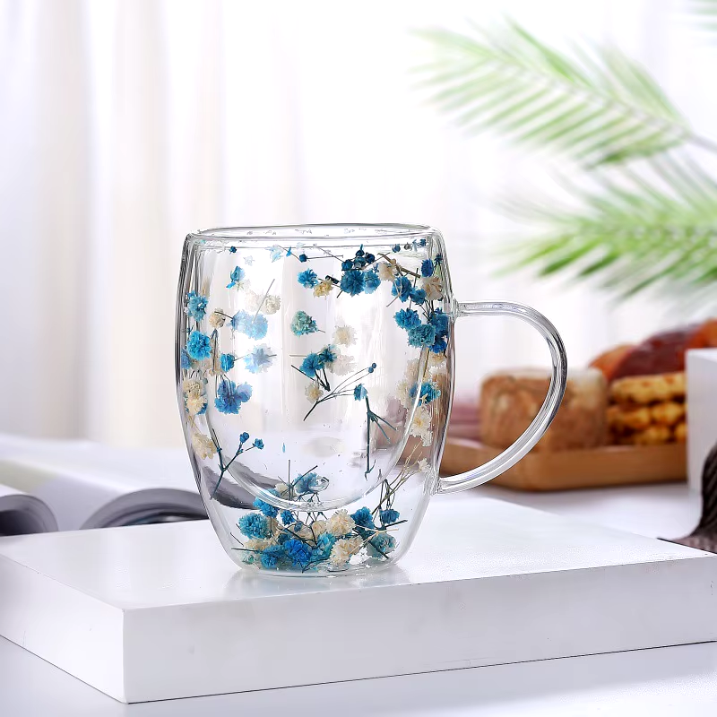 Imported Acrylic Double Wall Glass Mug Cup (Not Glass) with Dry Flower