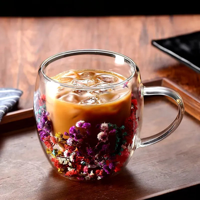Imported Acrylic Double Wall Glass Mug Cup (Not Glass) with Dry Flower