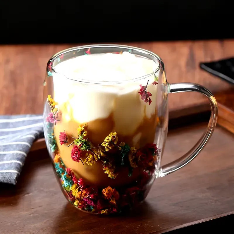 Imported Acrylic Double Wall Glass Mug Cup (Not Glass) with Dry Flower