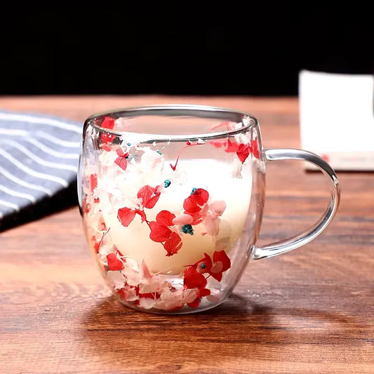 Imported Acrylic Double Wall Glass Mug Cup (Not Glass) with Dry Flower