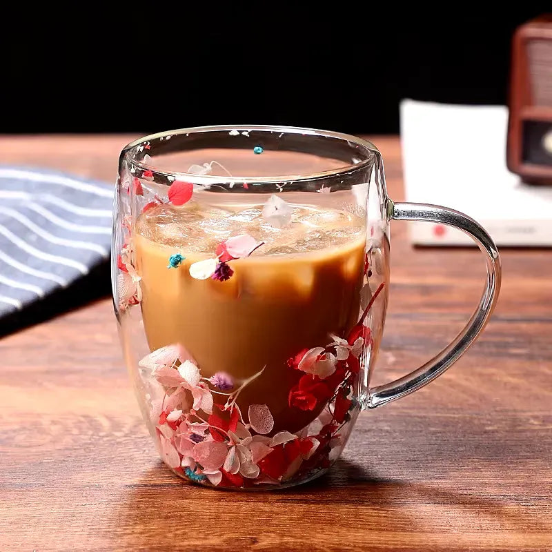 Imported Acrylic Double Wall Glass Mug Cup (Not Glass) with Dry Flower
