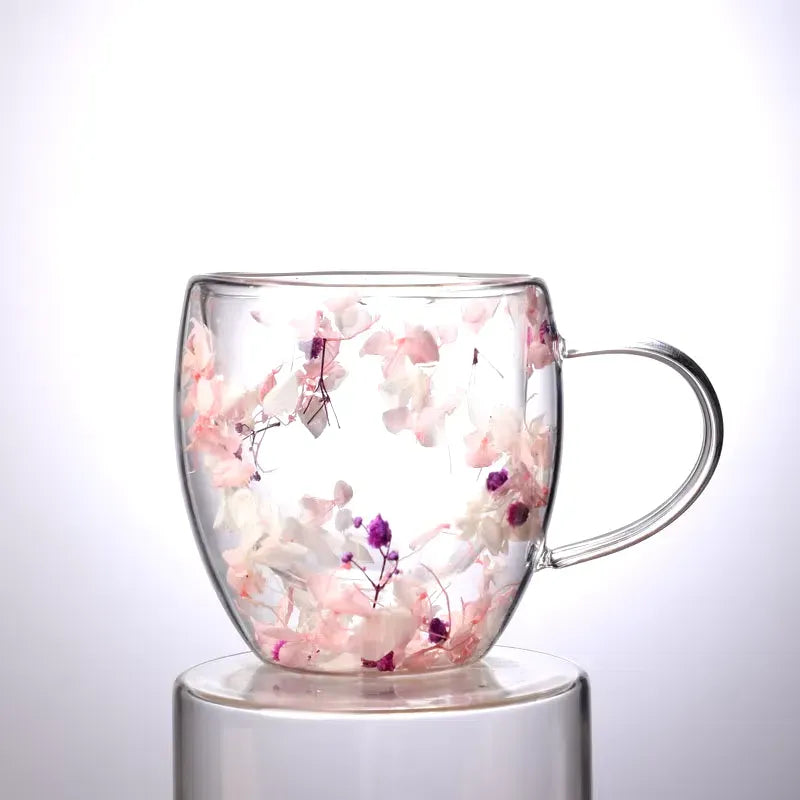 Imported Acrylic Double Wall Glass Mug Cup (Not Glass) with Dry Flower