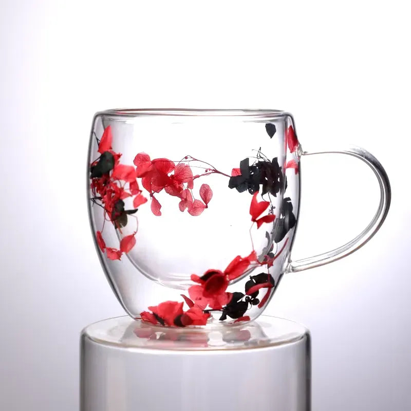 Imported Acrylic Double Wall Glass Mug Cup (Not Glass) with Dry Flower
