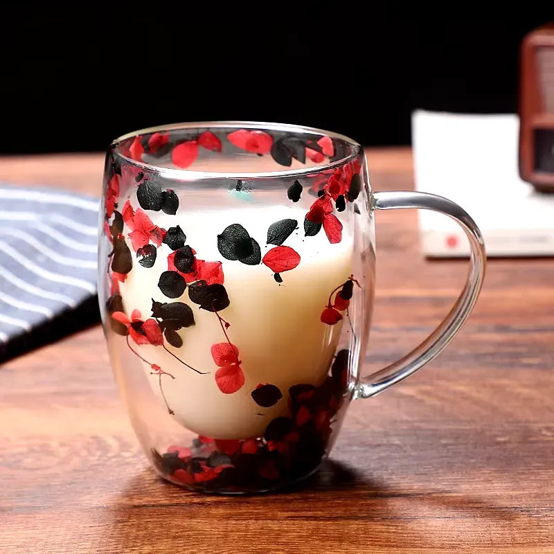 Imported Acrylic Double Wall Glass Mug Cup (Not Glass) with Dry Flower