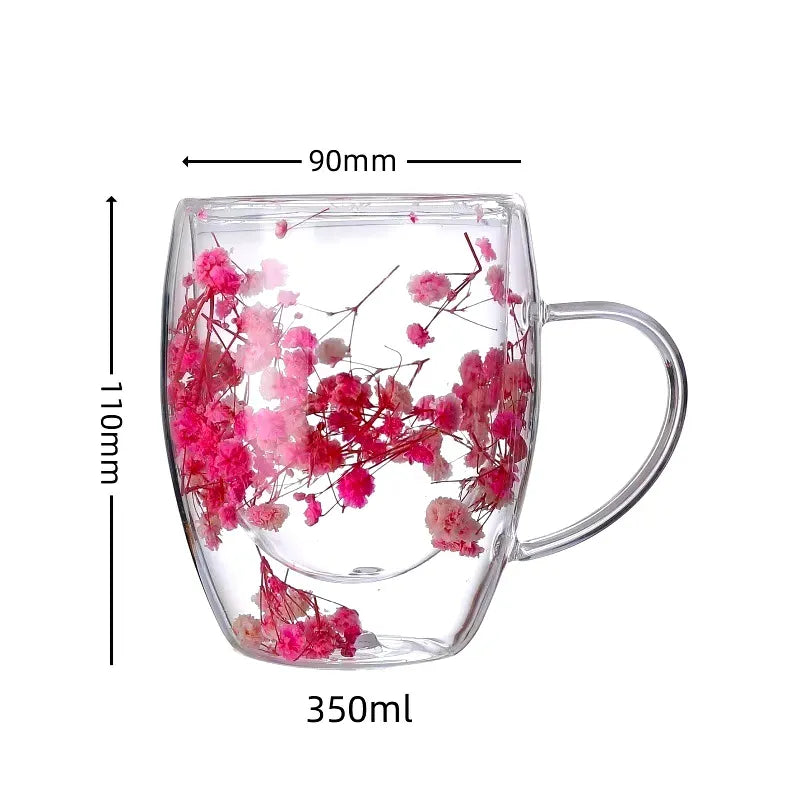Imported Acrylic Double Wall Glass Mug Cup (Not Glass) with Dry Flower