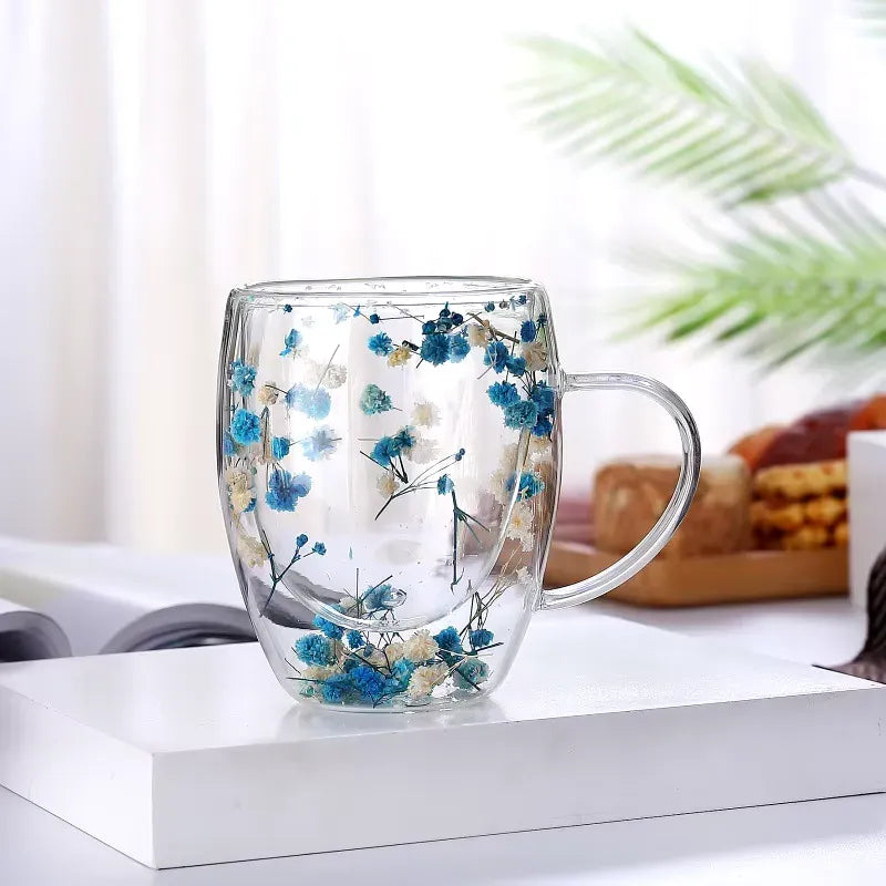 Imported Acrylic Double Wall Glass Mug Cup (Not Glass) with Dry Flower