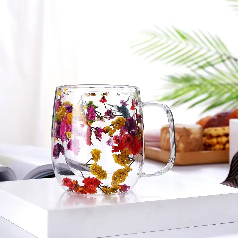 Imported Acrylic Double Wall Glass Mug Cup (Not Glass) with Dry Flower