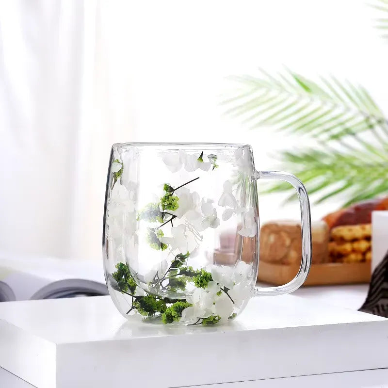 Imported Acrylic Double Wall Glass Mug Cup (Not Glass) with Dry Flower