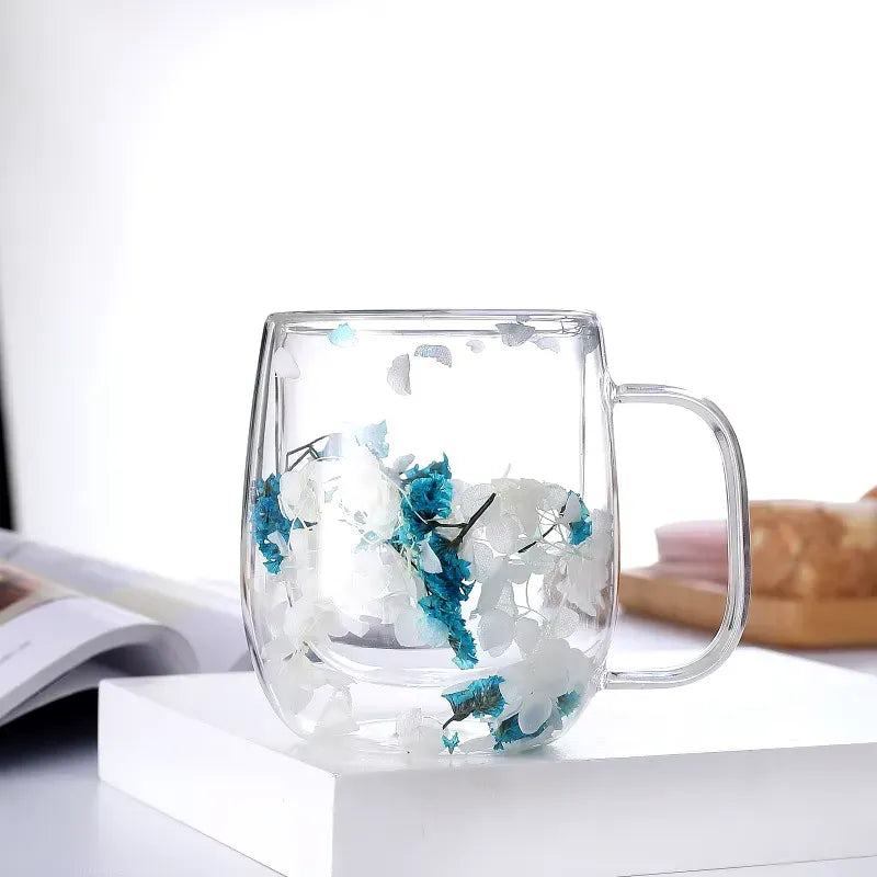 Imported Acrylic Double Wall Glass Mug Cup (Not Glass) with Dry Flower