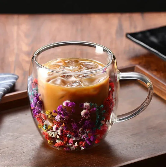 Imported Acrylic Double Wall Glass Mug Cup (Not Glass) with Dry Flower