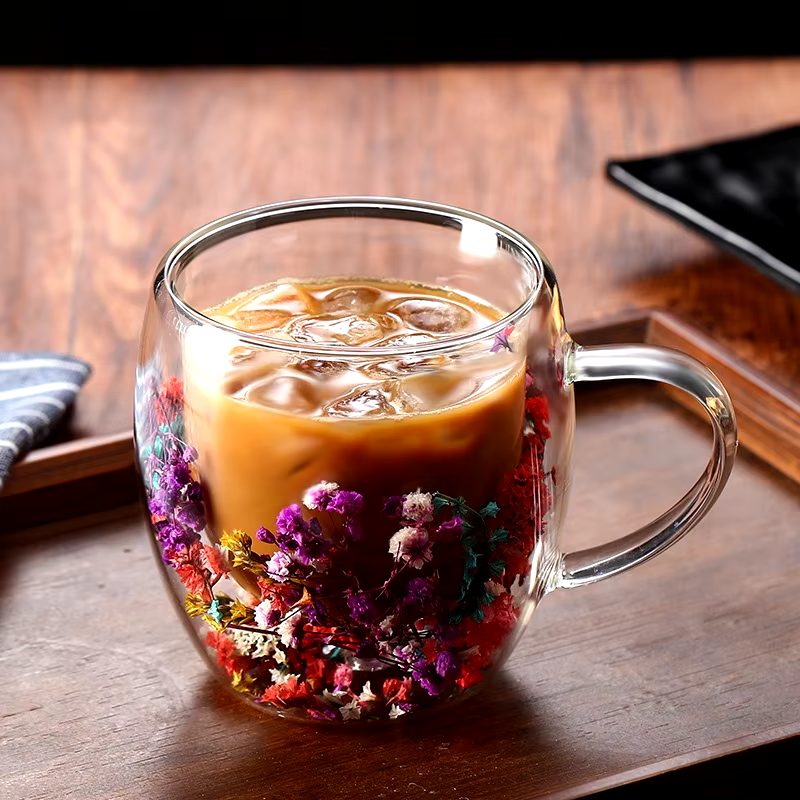 Imported Acrylic Double Wall Glass Mug Cup (Not Glass) with Dry Flower