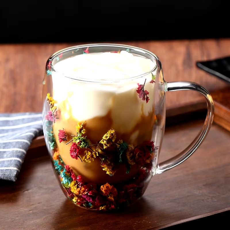 Imported Acrylic Double Wall Glass Mug Cup (Not Glass) with Dry Flower