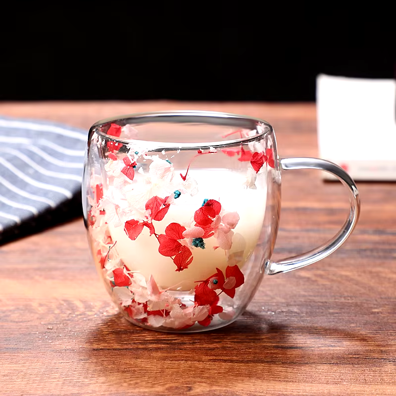 Imported Acrylic Double Wall Glass Mug Cup (Not Glass) with Dry Flower