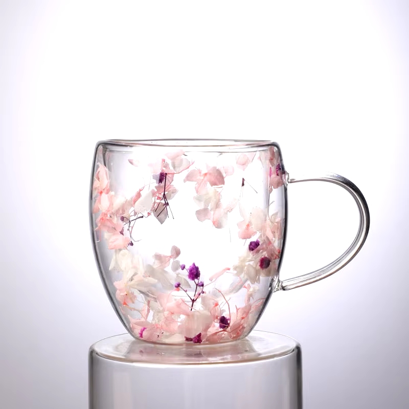 Imported Acrylic Double Wall Glass Mug Cup (Not Glass) with Dry Flower