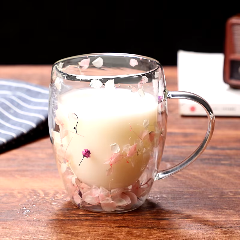 Imported Acrylic Double Wall Glass Mug Cup (Not Glass) with Dry Flower